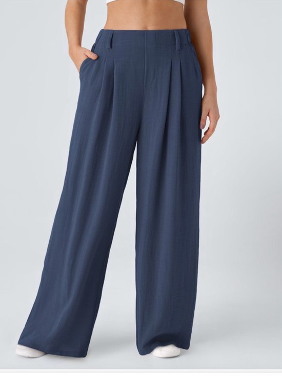 HALARA Pants - HALARA High Waisted Navy Wide-Leg Linen Flow Pants